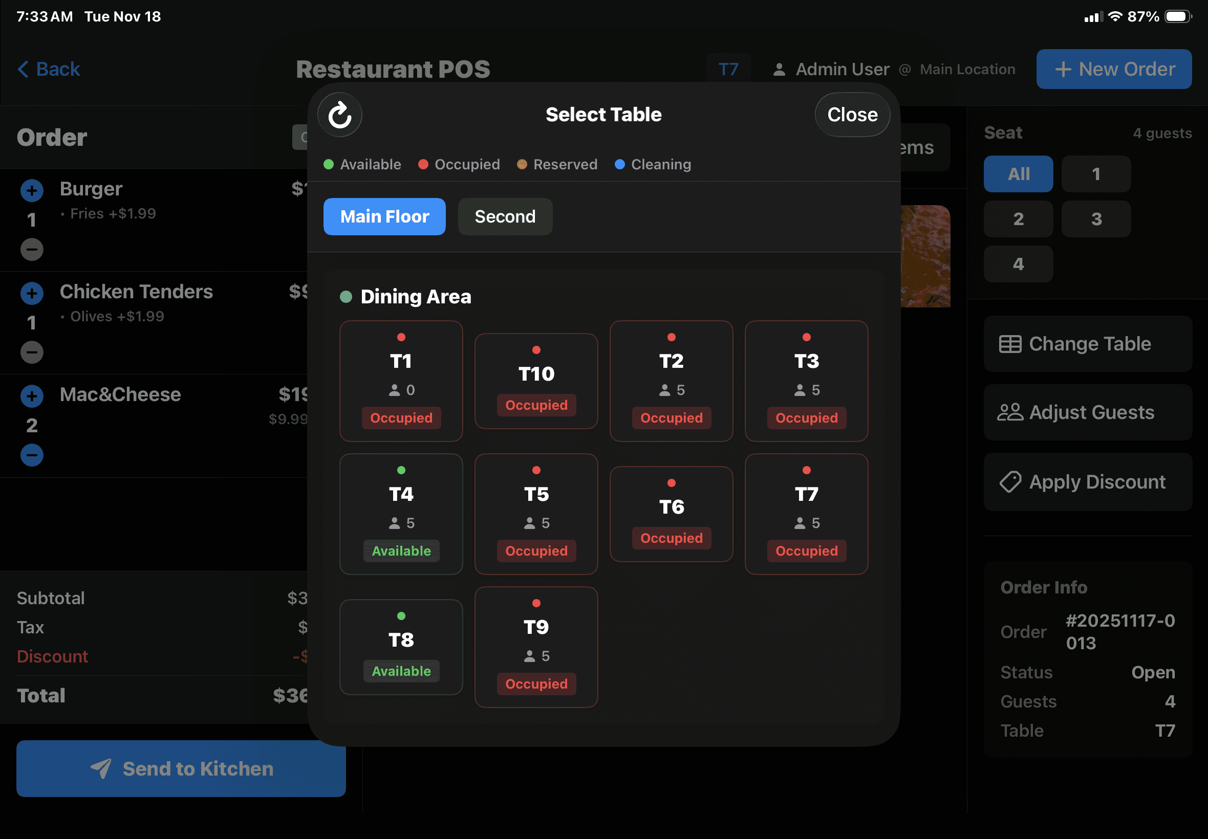 Amalfi POS - Table Selection and Product Catalog